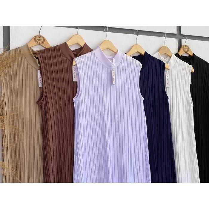 Mosya- Inner Dress Plisket - Gamis Plisket Tanpa Lengan Casual - Inner Long Jumbo Plisket Premium