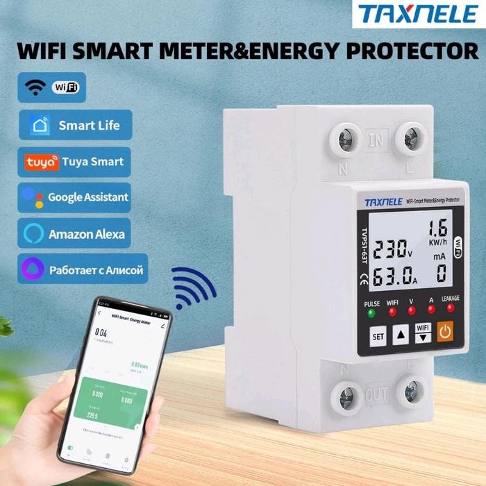 MCB ELCB Wifi Smart Tuya Energy Listrik Meter KWH Protector Switch
