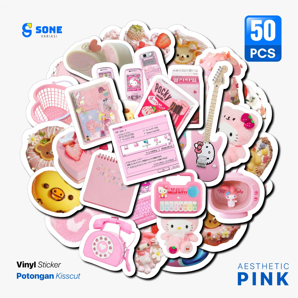 

UM1 Stiker Aesthetic Journal Pink Paper Vinyl Wateroof Dekorasi Sticker Laptop Thumbler Casing
