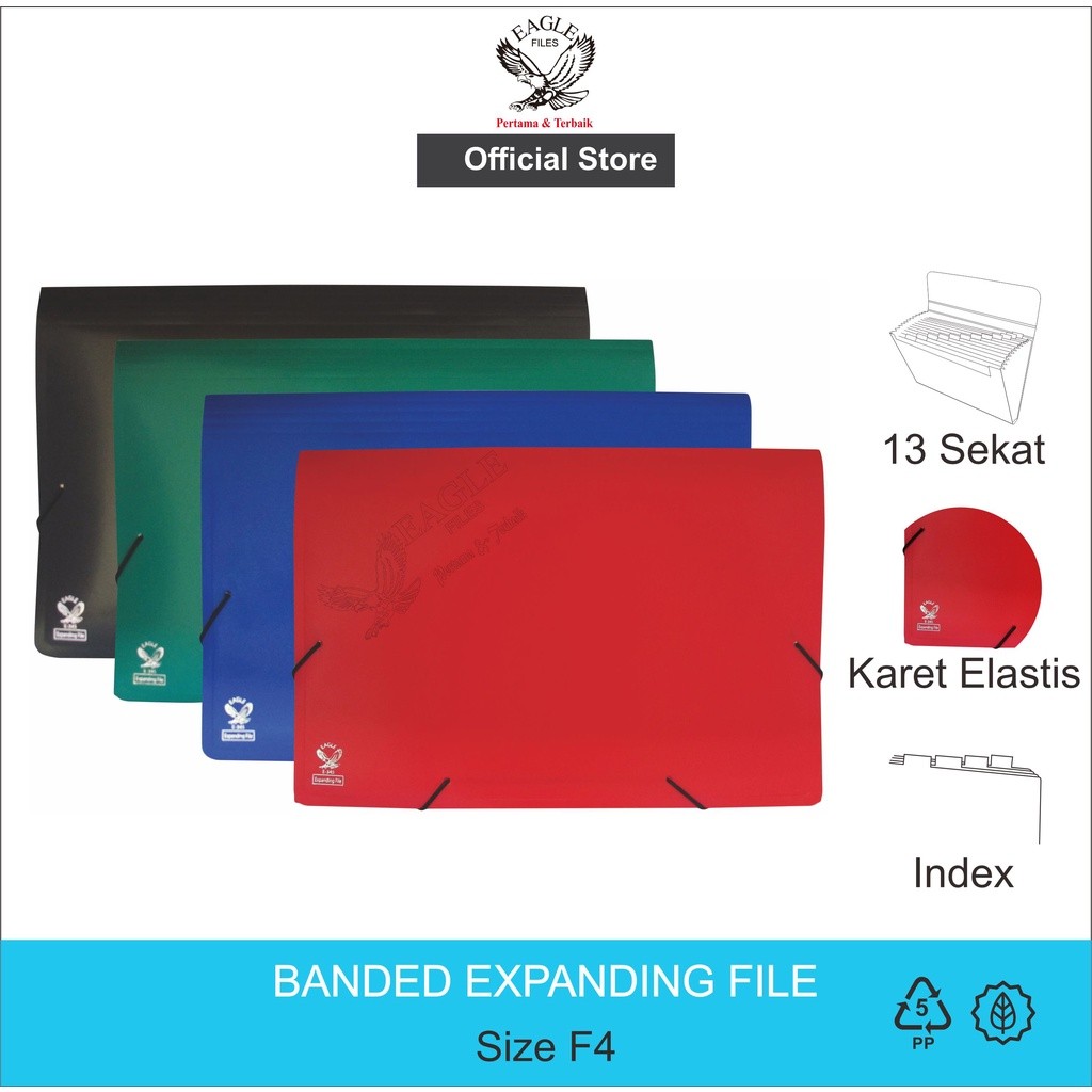 

Expanding File F4 (Folio) EAGLE 13 Pocket Sekat Dengan Tali Karet Elastis / Banded Expanding File