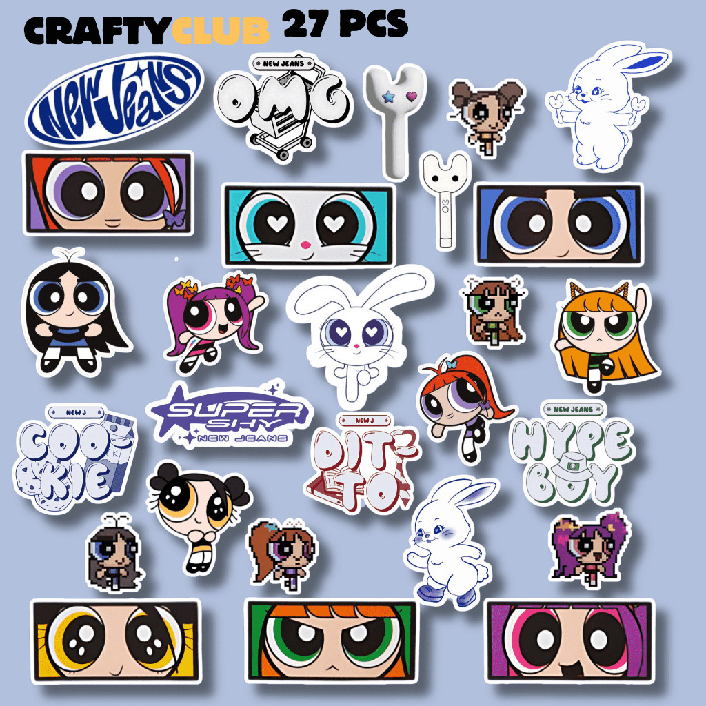 

UM1 NEW JEANS Stiker POWEUFF STIKER VINYL (27 Pcs) Wateroof dan scratcroof.Untuk Laptop,Tumblr