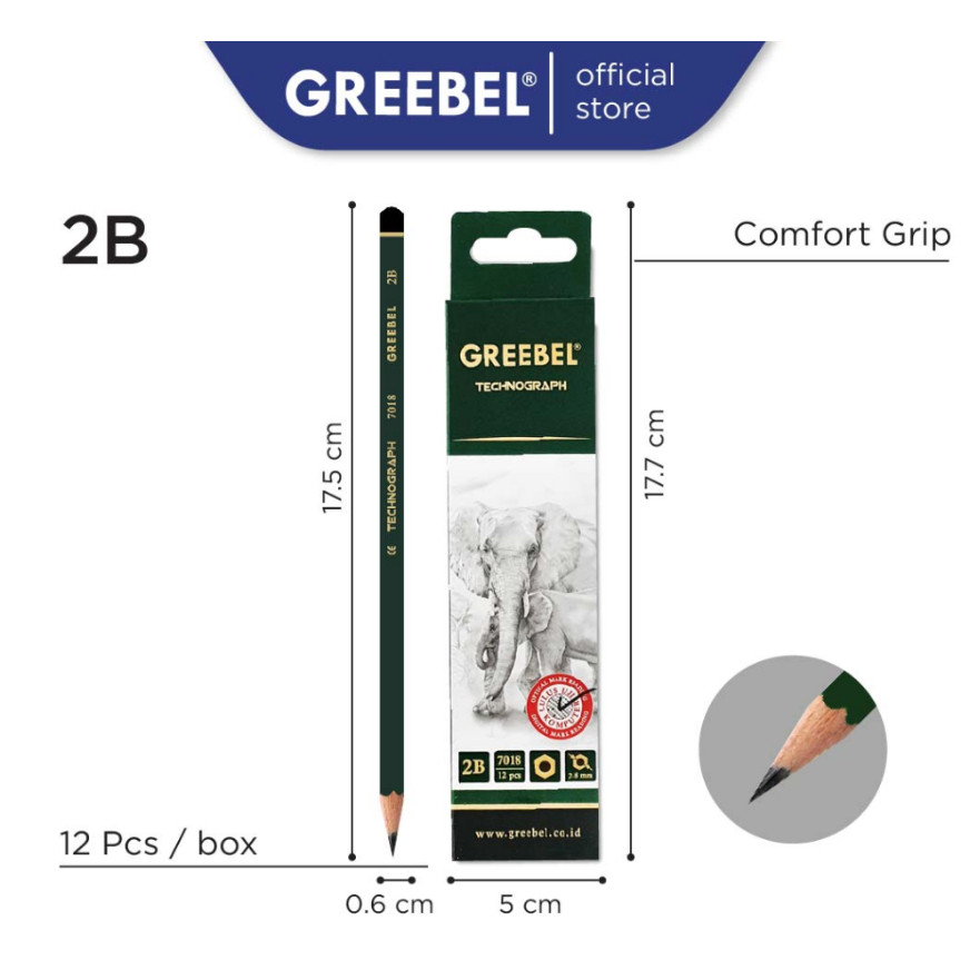 

UM1 GREEBEL Pensil Pencil Kayu Tulis 2B (PENSIL 7018 12 PCS/SET) / Pensil Tulis / Grafit / Graphite