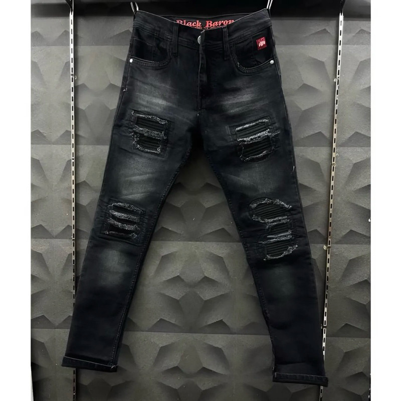 celana jeans panjang skinny pria abu sandwash sobek distory / CELANA JEANS SOBEK PRIA PREMIUM ABU