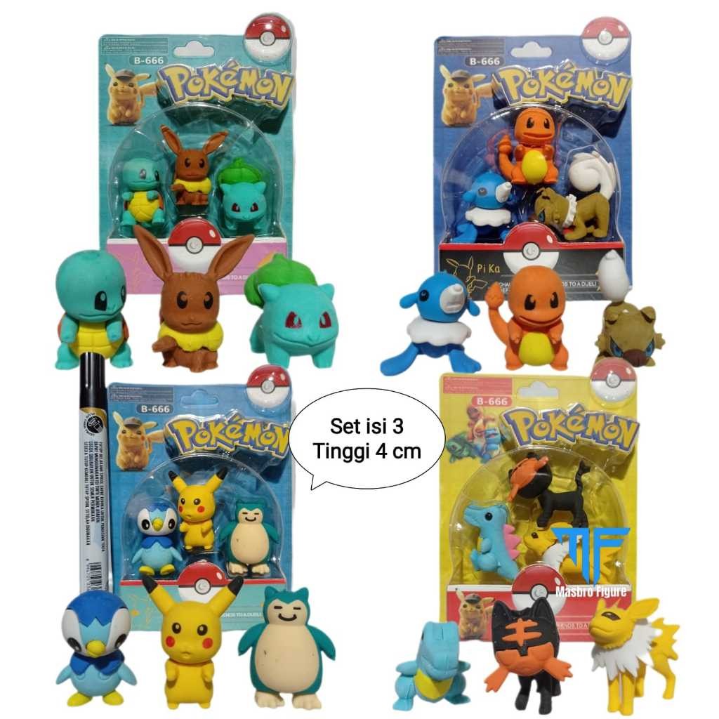 

UM1 Penghapus Pensil Eraser Karakter Pokemon Set isi 3 pcs