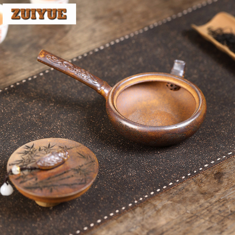 180ml Retro Yixing Purple Clay Teapots Handmade Tang Yu Pot Raw Ore The Keel Gold Sand Mud Kettle