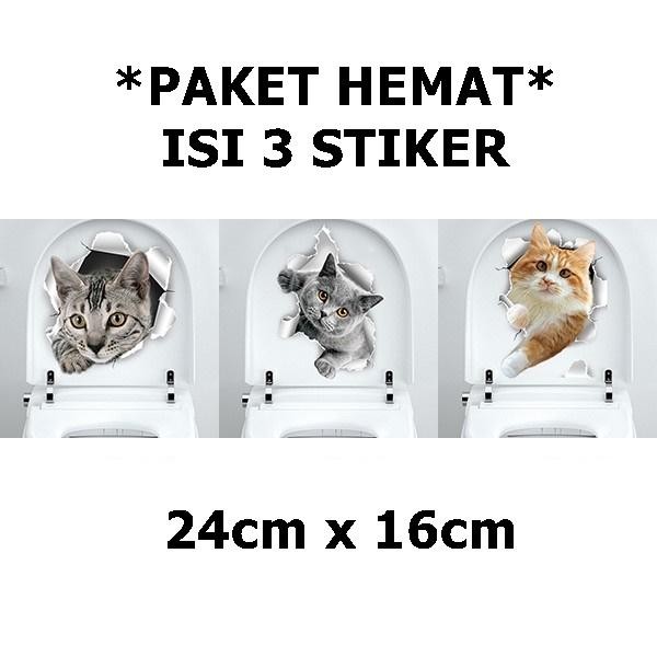 PAKET HEMAT 3 STIKER KUCING LUCU 3D STICKER HEWAN HIASAN DINDING DAN MOBIL GAMBAR SEPERTI NYATA