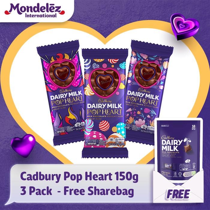 

EatFr3sh- Cadbury Dairy Milk Coklat Pop Heart 150g 3 Pack - Free Sharebag