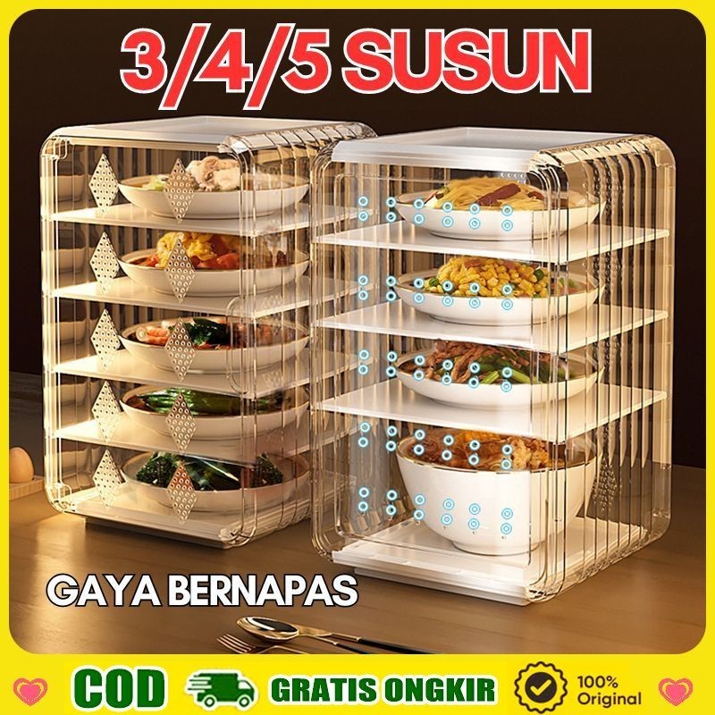 TUDUNG SAJI 5 SUSUN JUMBO TEBAL TERBARU FOOD STORAGE RAK MAKANAN BAHAN AKRILIK PREMIUM TUDUNG SAJI
