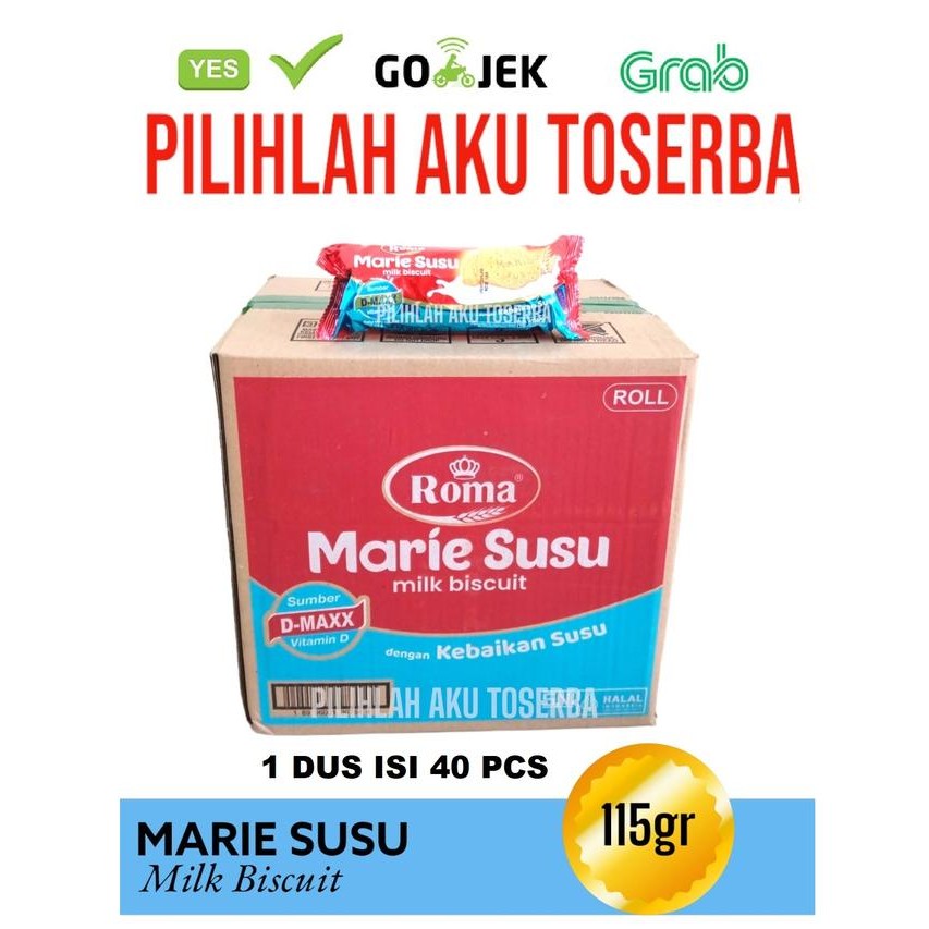 

EatFr3sh- Biskuit Roma Marie Susu Biscuit 115 gr - 1 kardus isi 40 - GOJEK GRAB