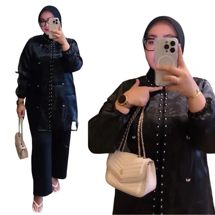 Hijmi- Outer Kondangan Organza Jumbo LD 120cm Cardigan Muslim Panjang Wanita Dewasa Oversize Baju