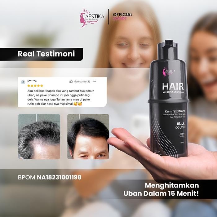 Diskon Sampo Penghitam Rambut Uban Permanen Aestika Hair Coloring Shampoo Shampo Anti Uban Ampuh Cod