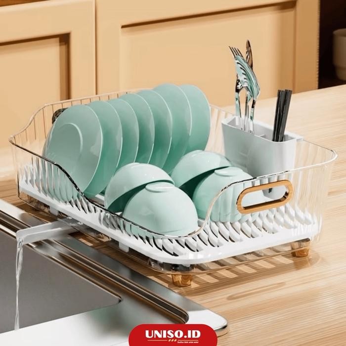terbaru  uniso rak wadah pengering piring buah multifungsi dengan gagang design mewah dan