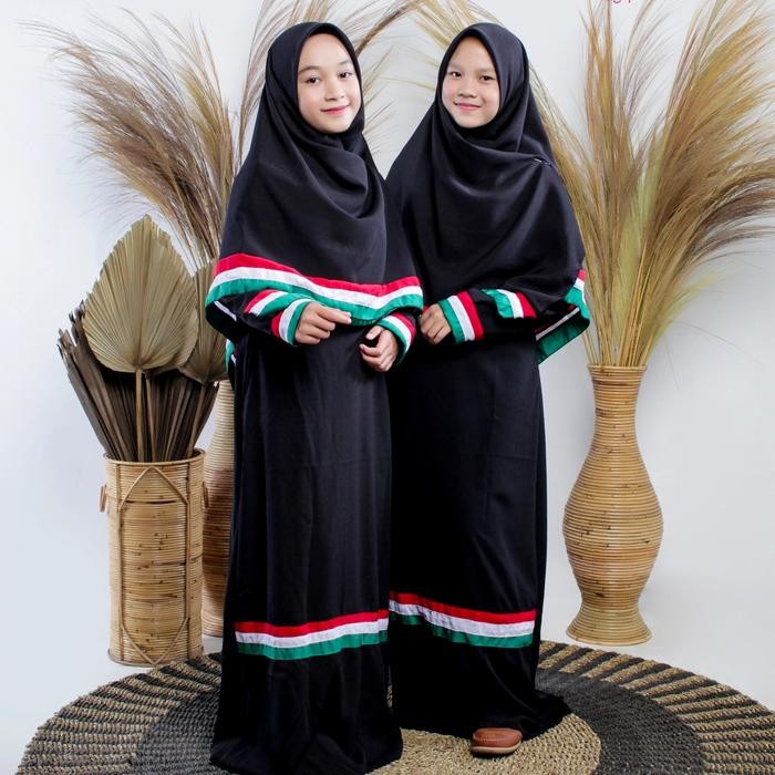 Hayya- Gamis set palestina anak +Khimar bahan wolfis premium