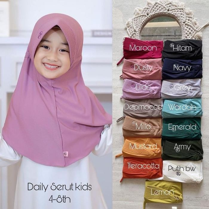 Modiq- Bergo Daily Serut Anak/Bergo Tali Serut Belakang/Jilbab Anak Kerut/Kerudung Anak