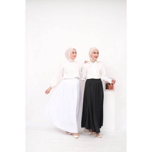 Beragam Rok Panjang Wanita Dewasa Polos Pinggang Karet Full Puring Warna Putih Skr107