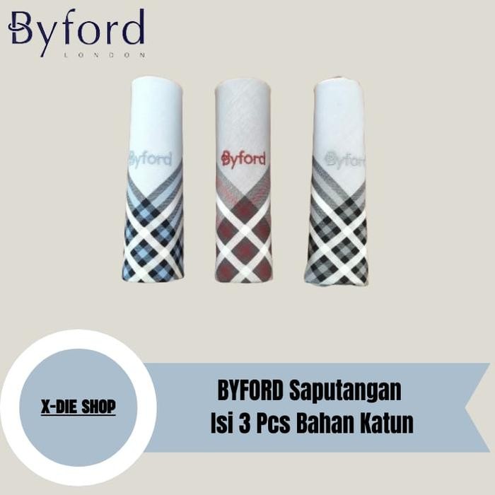SAPUTANGAN BYFORD ISI 3 PCS KATUN SAPU TANGAN HANDKERCHIEFS X12