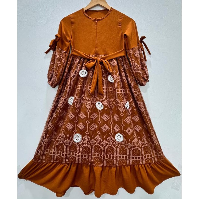 Modra- Dress anak usia 5/6 th dan 7/8 th #dress crinkle mix brukat untuk anak perempuan # model