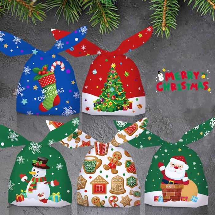 Tukuparty [50Pcs] Plastik Serut / Plastik Bingkisan / Merry Chrimast 2025 Plastik Telinga Kelinci