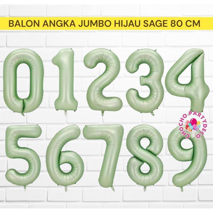 Tukuparty Balon Angka Jumbo 80 Cm Hijau Sage / Balon Angka Hijau Sage 80Cm / Balon Foil Angka Ultah