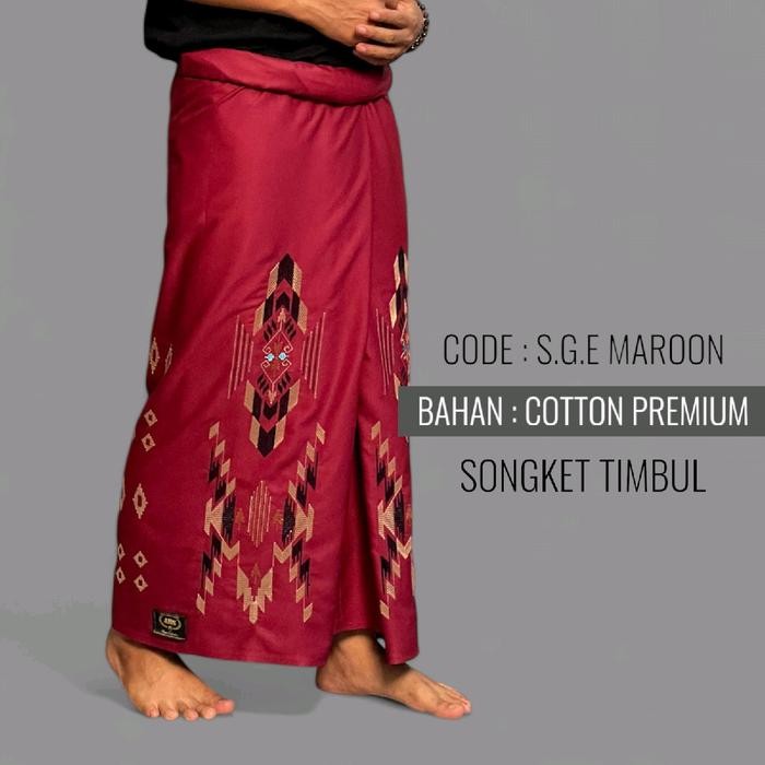 Sarye- AHS SGE sarung bordir Motif songket 100% timbul warna hitam Merah bahan katun Lembut