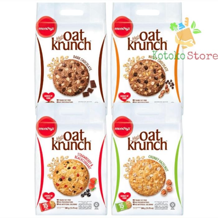 

Biskuit Munchys Oat Krunch Strawberry Hazelnut Dark Nutty Chocolate