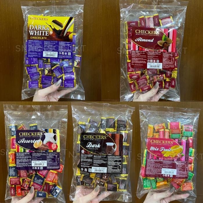 

CHECKERS MINI CHUNKY CHOCOLATE DARK CHOCOLATE / MIX FRUIT / DARK&WHITE / ALMOND / ASSORTED