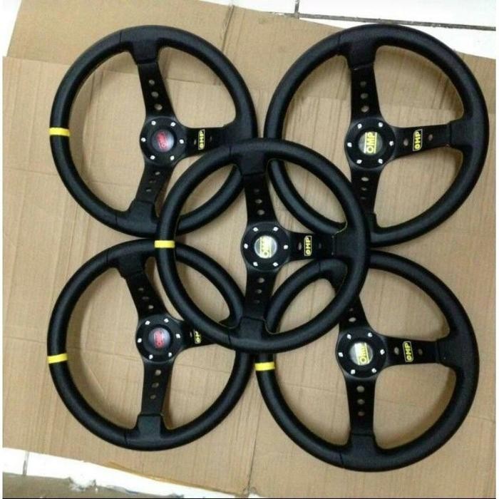 KOMPLIT stir steer Setir Racing Mobil OMP 14 inch hitam universal
