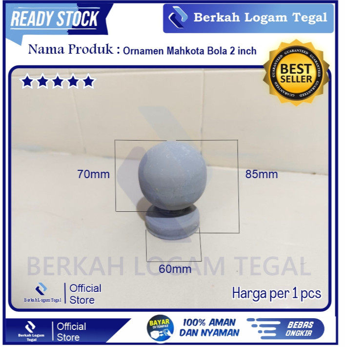 Mahkota Bola Pipa 2 Inch Aksesoris Besi Pagar Tralis