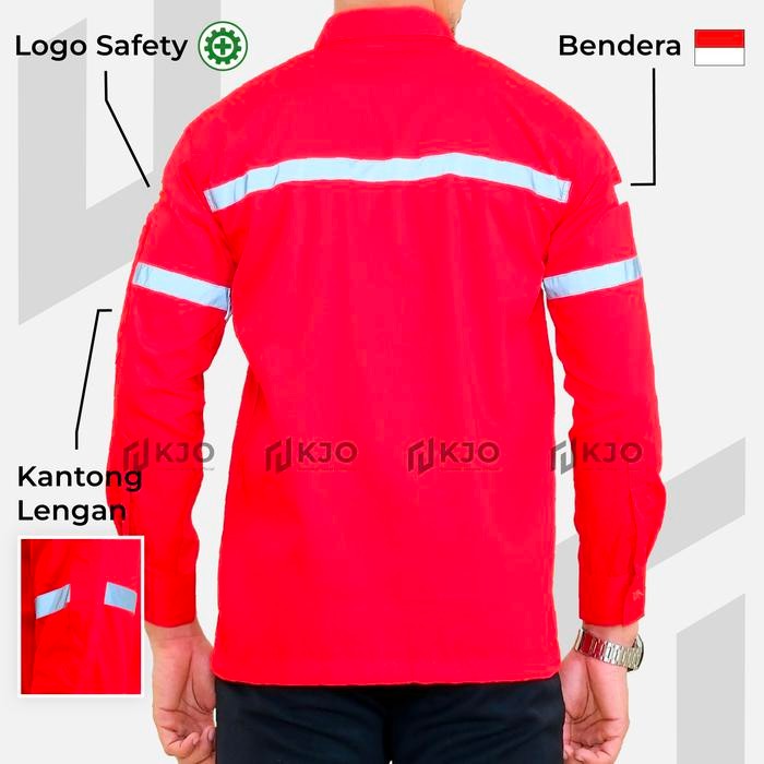 Baju Atasan Seragam Kemeja Proyek Safety K3 Lengan Panjang Merah