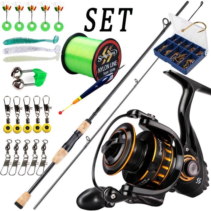Set Joran Pancing Sougayilang 1.8m Serat Karbon dengan Gagang Kayu Gabus 12+1BB Reel Pancing Combo