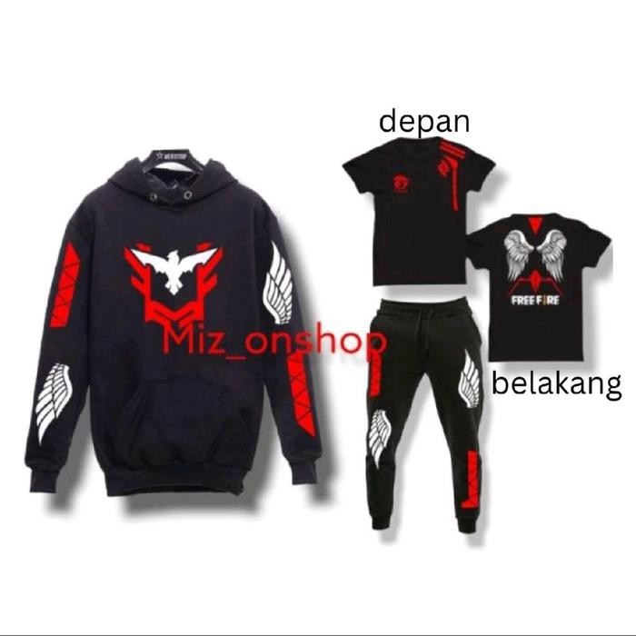 Setelan Jaket Ff Anak Celana Angel Ff Merah Dan Kaos Free Fire Anak Laki-Laki Usia 5-14 Tahun