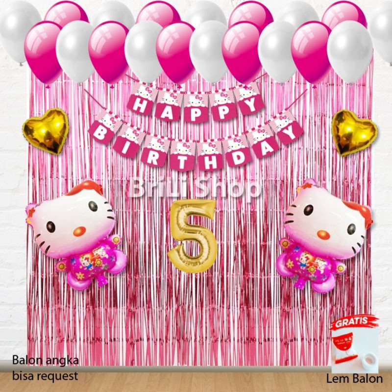 Paket Set Dekorasi Ulang Tahun Anak Perempuan Tema Hello Kitty Pesta Ultah Hellokitty