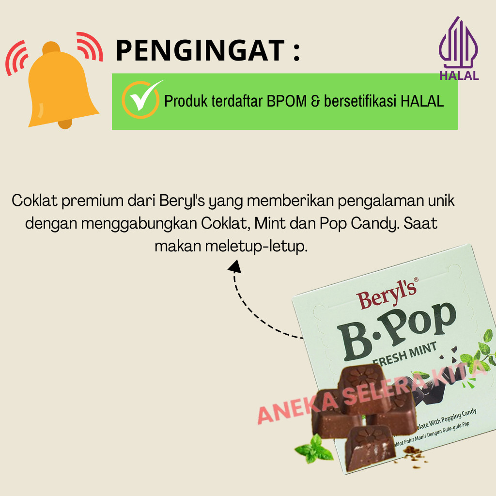 

Beryls Crunchy Delights Chocolate Biscuit Ball & B Pop Fresh Mint Bittersweet Chocolate Halal