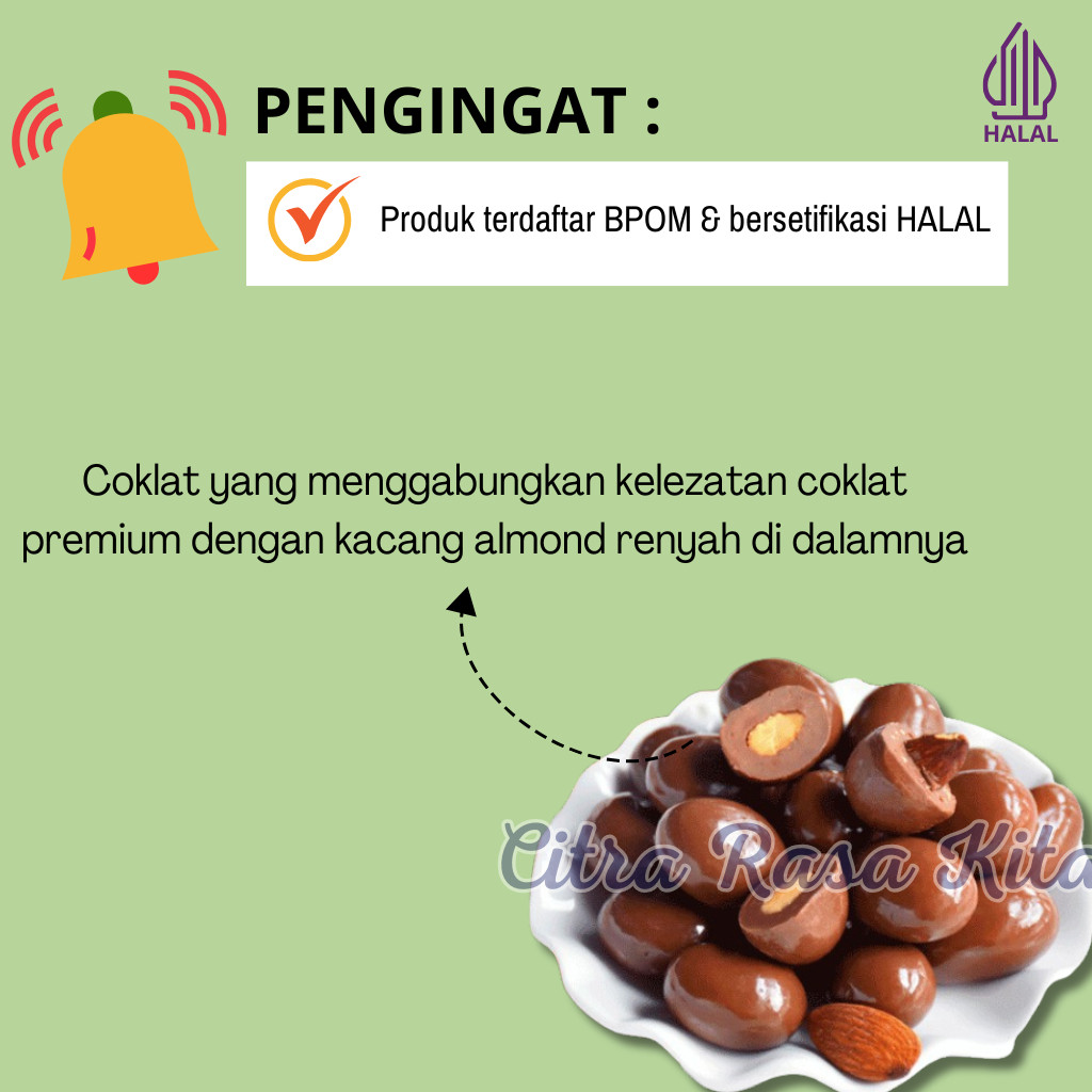 

Halal Beryls Crunchy Assorted Almond Green Tea Milk White Chocolate Kemasan Jar 380gr & 450gr