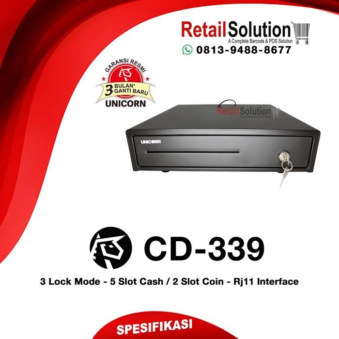 

Siap- Laci Uang Cash Drawer 5 Slot Cashbox - Unicorn CD339 / CD-339 RJ11