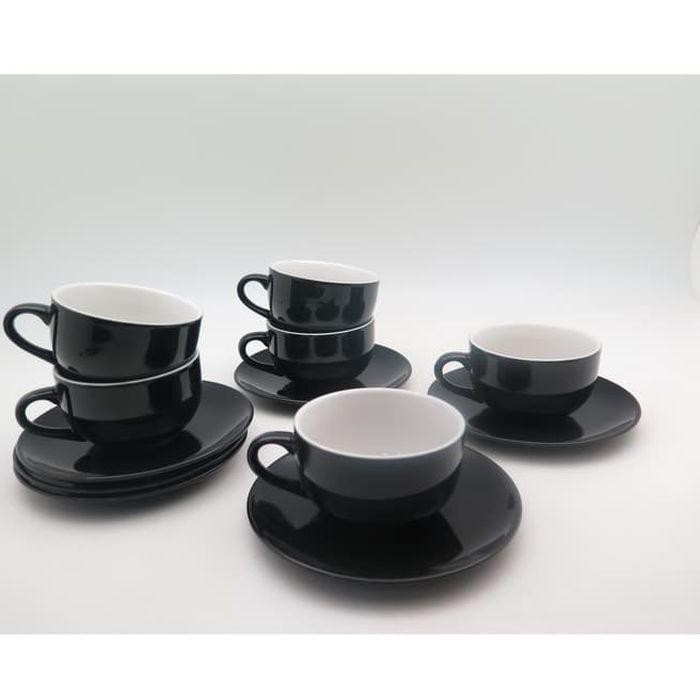 Paket Cangkir Kopin Hitam 6 Pcs Porcelain Mug 220 Ml Set