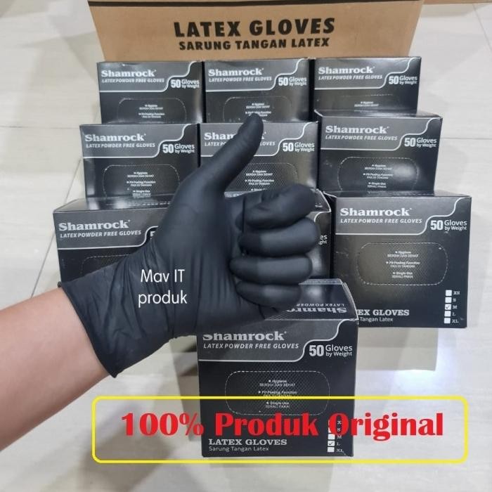 Sarung Tangan Latex HITAM Non Powder Shamrock Glove Premium Termurah