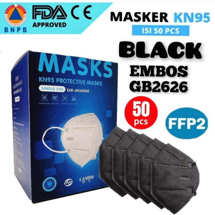 Masker KN95 3D 5Ply Hitam Black 1 Box Isi 50 Pcs