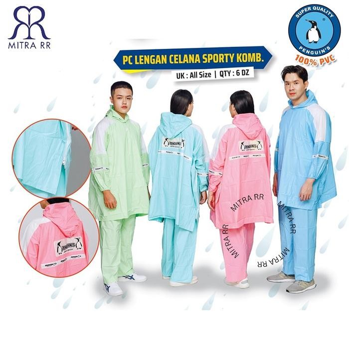 Jas Hujan Ponco Lengan Celana Penguins Sporty Kombinasi Poncho Batman