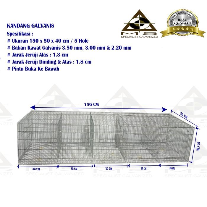 Kandang Kelinci Galvanis - Pembesaran/Growher 150.50.40/5 Hole