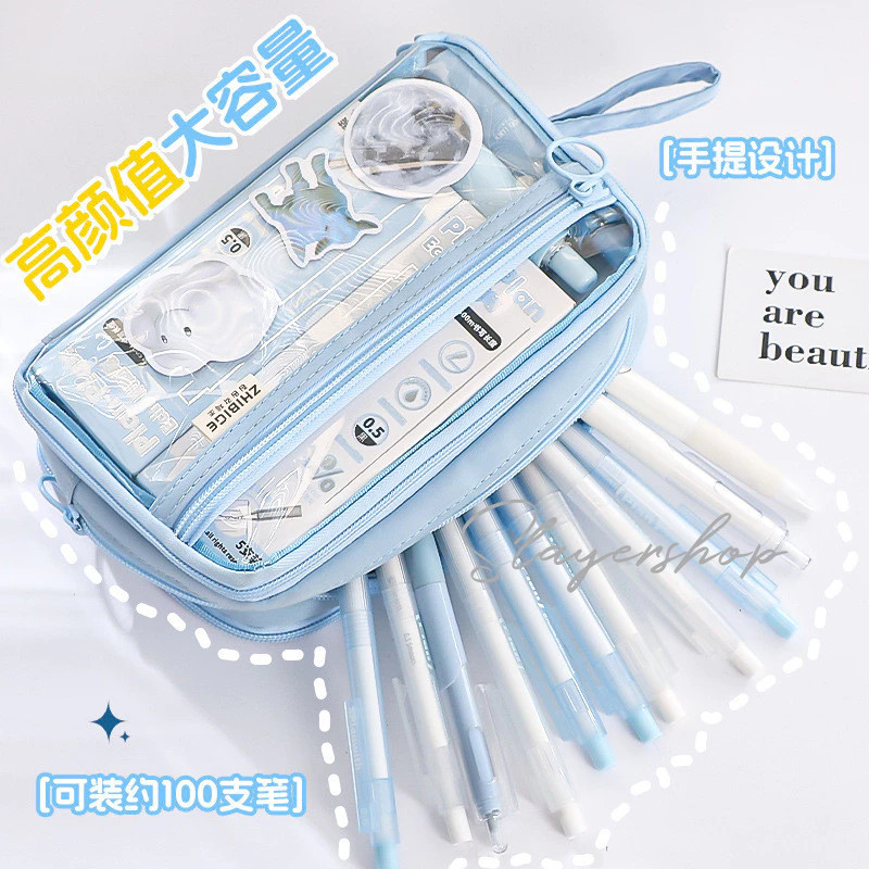 

GAGALU K Pensil Transparan Aesthetic Pencil Case Large Tempat Pensil Pen Pouch Lucu Stationery