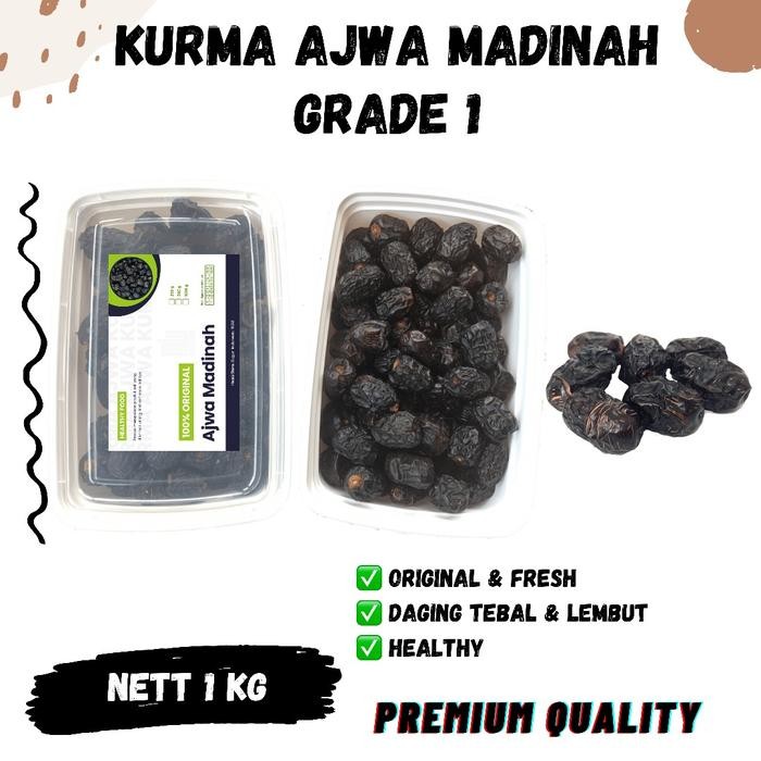 

New KURMA AJWA MADINAH 1kg Repack Azwa Korma Nabi Grade A 1 Dates Almadina