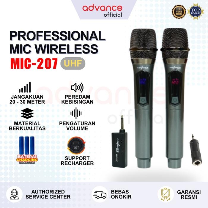 Advance MIC-207 Double Mic Wireless Recharger Mikrofon Bisa dunakan untuk Souncard/Speaker Bahan