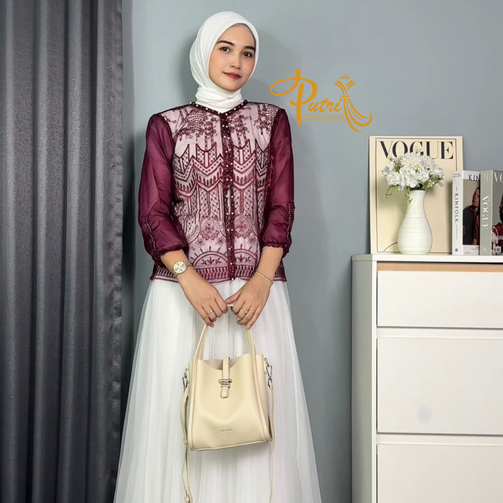 BIG PROMO Outer Crop Top Cardigan Brokat Atasan Wanita Lengan Panjang Korean Style Transparan Outher