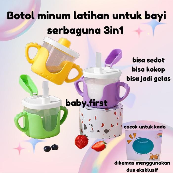 Botol minum bayi serbaguna 3in1 baby training cup sedotan sippy cup gelas bayi 6 bulan sampai 3