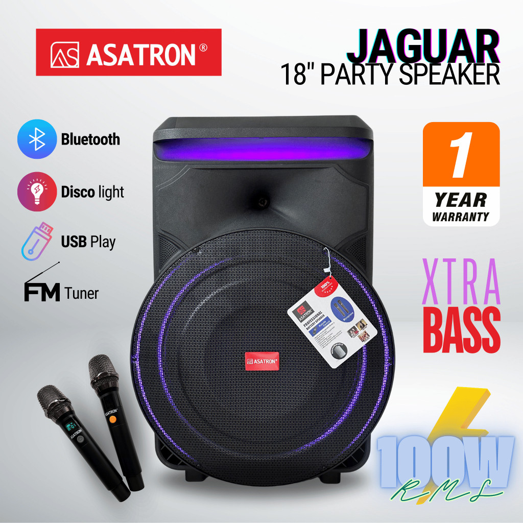 NEW PRODUCT ASATRON JAGUAR 18 INCH BLUETOOTH KARAOKE PARTY SPEAKER WITH 2 WIRELESS MIC LUXELOOM845