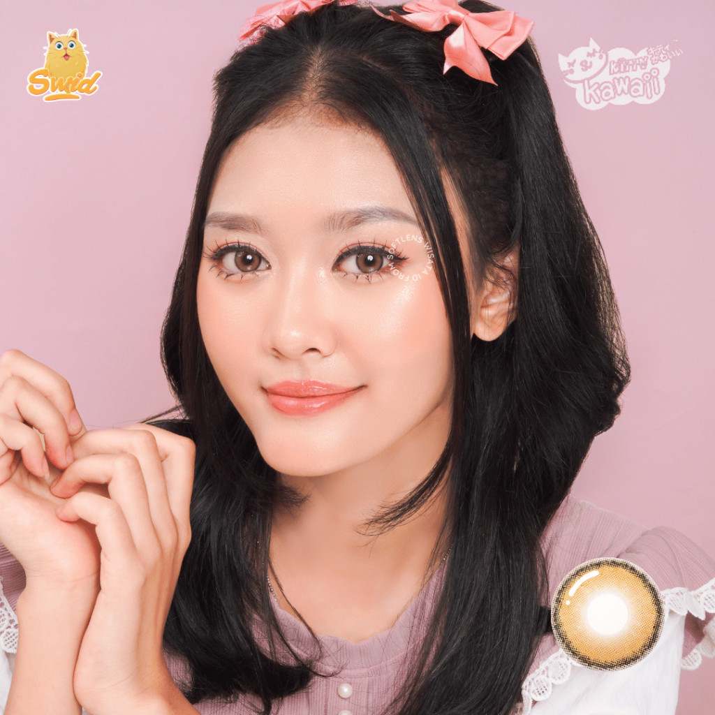 Brown Mini Ella 14.2mm Kitty Kawaii Softlens Normal Minus (sepasang/2botol)