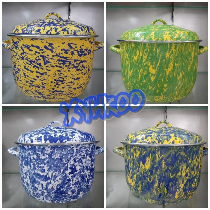 Kenanganpawon Panci Enamel Jumbo Enamel 34Cm Kuning Hijau Biru Marble