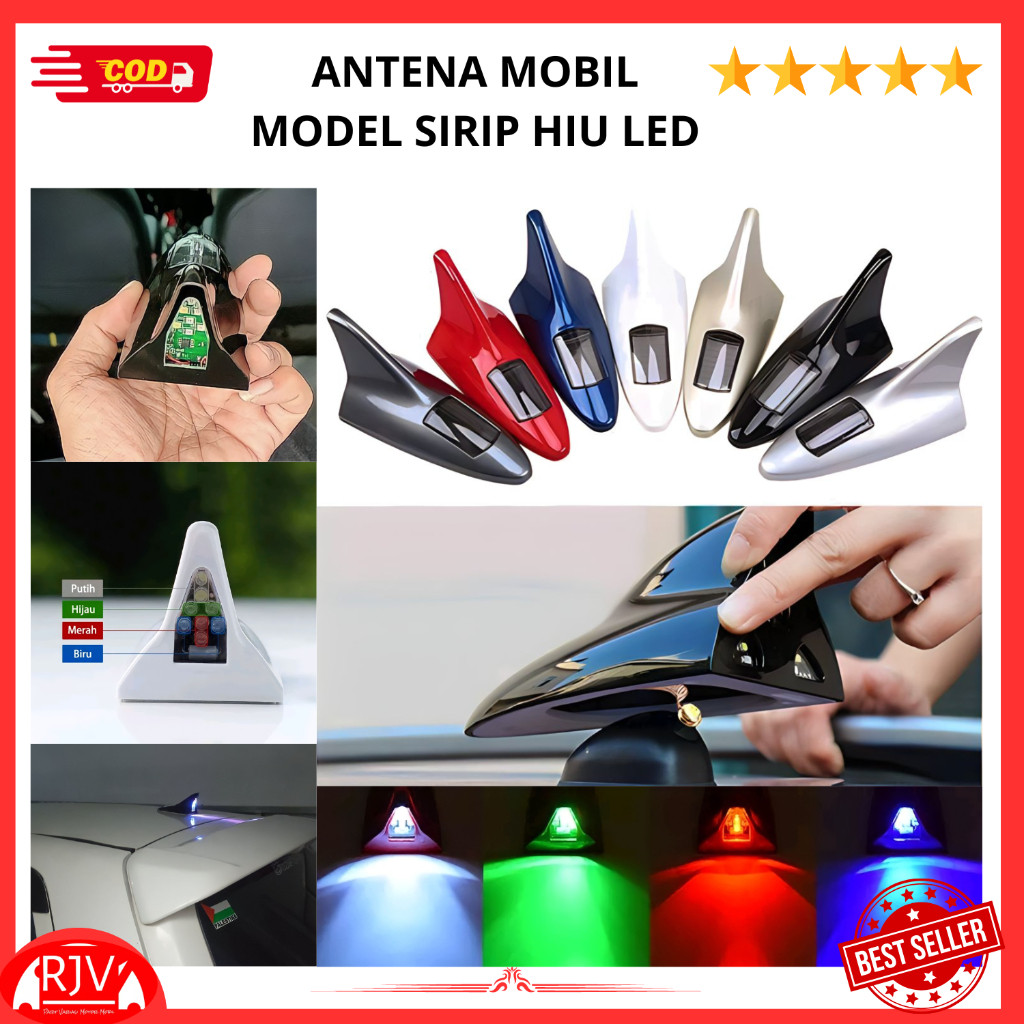 ANTENA VARIASI MOBIL SIRIP HIU SHARK FIN LED TENAGA SURYA NYALA OTOMATIS UNIVERSAL SEMUA MOBIL