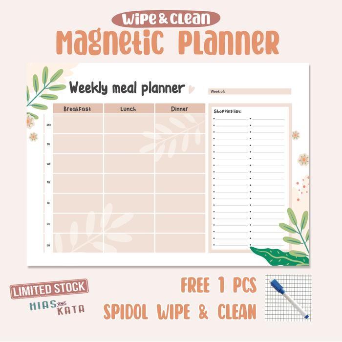 

Ready- Magnetic Meal Planner Magnet Kulkas Tempel Weekly Planner Size 20X30